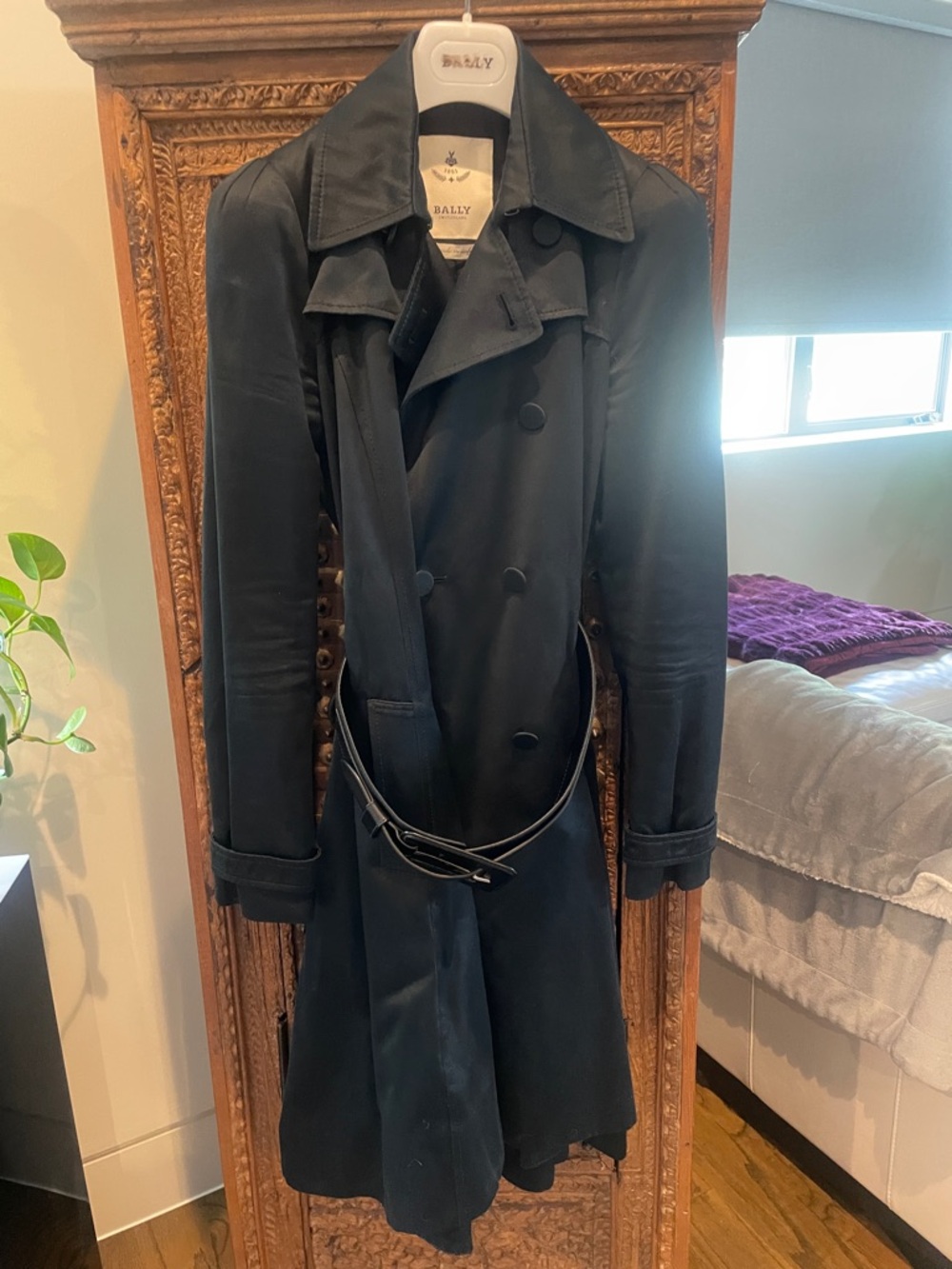 Bally Black Double-Breasted Trench Coat
